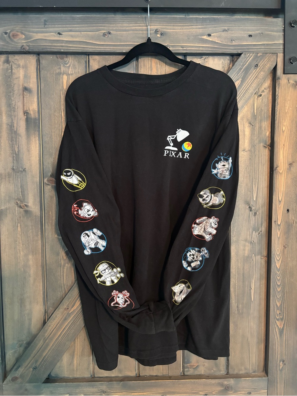 Pixar Black Long Sleeve Graphic Tee with Character Sleeve Art
